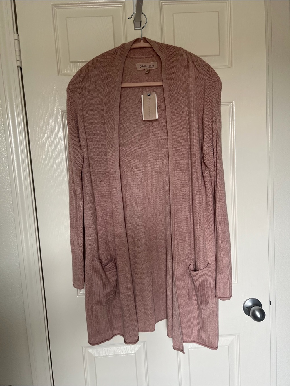 Philosophy Open-Front Long Cardigan Sweater - Dusty Rose size large